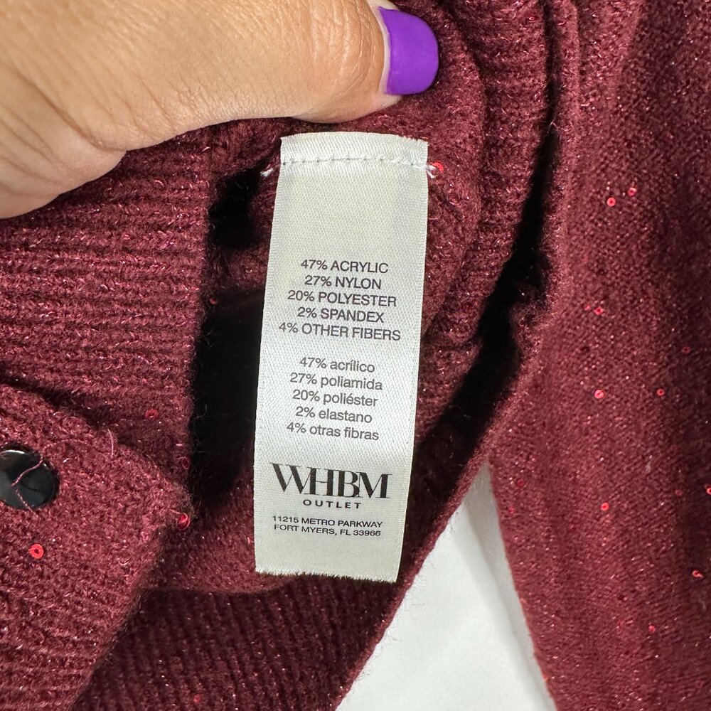 NWT White House Black Market Long Sleeve Sequin Cardigan Zinfandel Small #WHBM14 - Picture 5 of 9